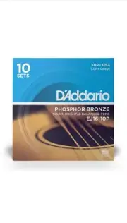 D'addario 10 Sets EJ16 Light Acoustic Phosphor Bronze Guitar Strings EJ 16