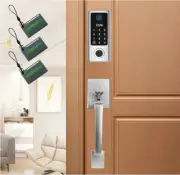 YOSIMIKA Satin Nickel Electronic Keypad Deadbolt with Door Handle, Fingerprint &