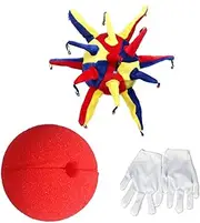 [JEWEDECO] 3pcs Clown Costume Set with Hat and Sponge Nose for Carnival Parties Fun Creative Cosplay Dress Up Multi Colored Clown Suit for Performances and Festivals