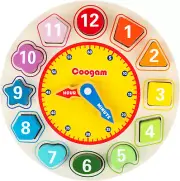 Wooden Shape Color Sorting Clock – Teaching Time Number Blocks Puzzle St
