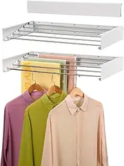 80 * 40 * 10cm Wall Mounted Clothes Drying Rack, Laundry Drying Rack Collapsible, 5 Aluminum Rods, Laundry Racks for Drying Clothes with Wall Template(White)