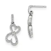 14k White Gold Real Diamond Heart Dangle Post Earrings