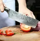 Nakiri Knife Stainless Steel Wood Handle Hammered Chef Slicing Chopping Cleaver