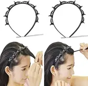 Women's Fashion Headbands with Clips - Thin Plastic Braided Twist Plait Hairpin for Work out, Double Layer Hair Tools for Girls, Black