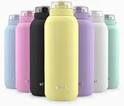 Ello Cooper 40oz Stainless Steel Water Bottle with Straw and Carry Handle, Double Walled and Vacuum Insulated Metal, Leak Proof Locking Lid with Soft Silicone Spout, Reusbale, BPA Free, Lemonade