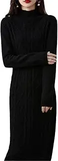 [Zozogag] 100% Wool Turtleneck Pullover Women Casual Long Dresses Sweater Autumn Winter Loose Soft Knitted Large Size Jumper