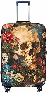 [CADREWY] Floral Skull Print Travel Suitcase Cover Luggage Protector with Elastic Anti Scratch for Carry On, Black, Large