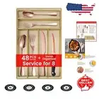 Elegant 48-Piece Cutlery Set with Steak Knives in Rose Gold - Dishwasher Safe