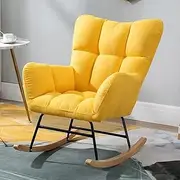 Nursery Rocking Chair Upholstered Glider Rocker Rocking Accent Chair Padded Seat with High Backrest Armchair Comfy Side Chair for Living Room Bedroom Offices (Color : Yellow)