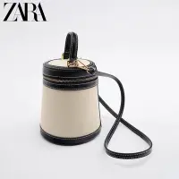 在飛比找Yahoo!奇摩拍賣優惠-Zara2023 新款女士包圓筒袋水桶包刺繡線單肩斜跨包