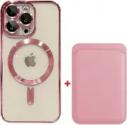 for iPhone 14 13 12 11 Pro Max 14 Plus Leather Card Holder Bag Cases 2in1 for Plating Magnetic Wallet Phone Case,Pink,for iPhone 11