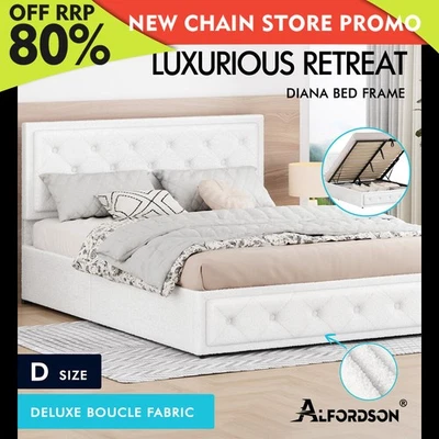 ALFORDSON Bed Frame Double Size Gas Lift Storage Mattress Base Boucle DIANA