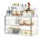 Stackable Cosmetic Organizer, Acrylic Cosmetic (1 Base, 2 Drawers) with Top