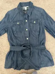 White House Black Market Denim Tencel Tie Jacket Size Small