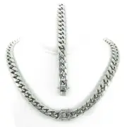 12mm Miami Cuban Link Bracelet 8'' & Chain 18'' ANTI-TARNISH Stainless Steel