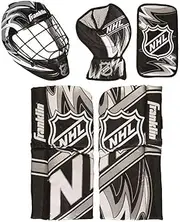 Franklin Sports NHL Youth Knee Hockey Goalie Pads + Helmet Set - Kids Knee + Mini Hockey Goalie Gear + Equipment - (2) Leg Pads, Catch Glove, Blocker + Mask Included