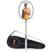 Li-Ning BladeX 200R Carbon Fibre Strung Badminton Racquet with Full Cover - For Professional - Light Head - Dynamic Optimum Frame - Maximum String Tension- 27lbs - Size: 4U (83gm) - Emerald-Gold