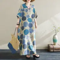 在飛比找momo購物網優惠-【Pure 衣櫃】復古棉麻印花連身裙洋裝(KDDY-1065