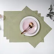 D'Moksha Homes Sage Green Linen Placemats Set of 4-14 x 19 Inch, Faux Linen, Green Cloth Placemats, Mitered Corner Green Table Placemats for Spring, Indoor, Outdoor - Easy Care Machine Washable