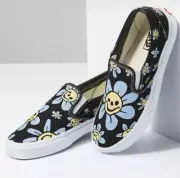 Vans TRIPPY Classic Slip-On Loafer Black w/Blue Smiling Flowers mens size8-13