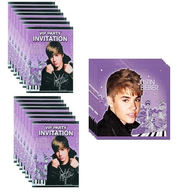 Justin Bieber Party Supplies includes 16 Napkins 16 Invitations with Envelopes