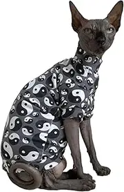 Tai Ji Feng Shui Sphynx Cat Cotton T-Shirts Hairless Cat Sweatshirt Pet Kitten Clothes Round Collar Kitten Shirts Vest Cats & Small Dogs Apparel (Ba Gua, S (3.3-4.4 lbs))