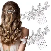 2PCS Silver Rhinestone Hair Combs, Clear Rhinestones Metal Bridal Hair Comb,