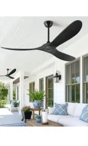 Yahada 60" Wood Ceiling Fan No Light, Black Ceiling Fans , 6 Speeds, Matte Black