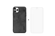For iPhone 11 Pro Case Fabric Texture Black & Tempered Glass Screen Protector