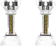 (D) Judaica Crystal Candlesticks with Stones Candle Holder (5.3'', Gold Silver)