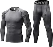 [MINGHE] Men's 2pcs Thermal Long Johns Cool Dry Compression Set Baselayer Top Bottoms