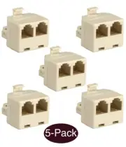 5 Pcs RJ11 6P4C Telephone Phone Line 1 Male to 2 Female T Splitter Adapter Ivory