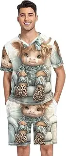 [GAIREG] Mens Short Pajama Set Loungewear 2 Pcs Pj Set S-XXL, Cute Highland Cow on Sofa, Small