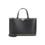 [Valentino Garavani] Valentino Garavani-Black Grained Leather Rockstud Small Tote-Donna OS OS