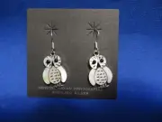 Stunning ZUNI Hand Crafted Bench Made Jet Shell Sterling Silver Owl Earrings