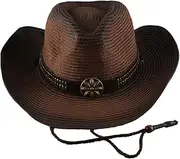 [AIMALL] Western Cowboy Hat, Curl Jazz Top Hat, Summer Big Brim Straw Hat, Women's European and American Style, Adjustable 21.6-22.8 inch Circumference