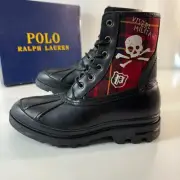 Polo Ralph Lauren Vivere Militare High Top Boots Size 7 Black Red Cross Bones