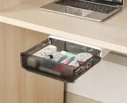 iFeather Sliding Under-Desk Drawer, Self-Adhesive Plastic Pencil Holder with 3pcs 3M Nano Tape, Hidden Desk Storage Organiser for Office Home School Kitchen (1 Drawer/Black & Frosted Clean)