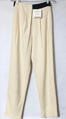Massimo Dutti Studio Pants Womens 4 Cream Black Contrast Tuxedo Trousers NWT