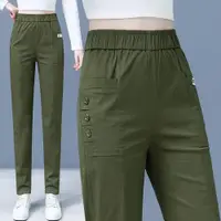 在飛比找ETMall東森購物網優惠-軍綠色高腰顯瘦休閑直筒褲子