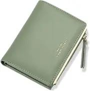 [FFpaw] Small Wallet for Women Slim Lady Leather Purse Mini Zipper Coin Pocket Credit Card Holder Bifold Wallets, Light Green, Mini