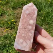 Pink Amethyst Flower Agate Tower Point BONUS Info Card Crystals Minerals Stones