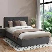 Oikiture King Single Bed Frame with Storage and Gas Lift Velvet Bed Grey