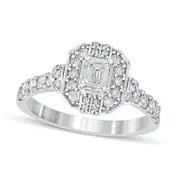 1.0 CT. T.W. Emerald-Cut Natural Diamond Octagonal Frame Engagement Ring in Solid 14K White Gold