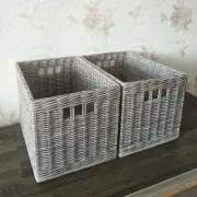 Grey-beige rectangular wicker storage basket, Laundry basket, Shoe basket