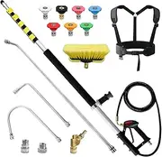 JANZ 25 FT Pressure Washer Telescoping Wand with Power Washer Extension Wands, Brush Head, Gutter Cleaner, 7 Spray Nozzle Tips, 2 Hose Adapters and Support Belt