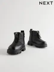 Black Chunky Quilted Zip Front Boots (K75321) | $19 - $22
