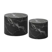 Oikiture Coffee Table Set of 2 Round Marble Effect Black