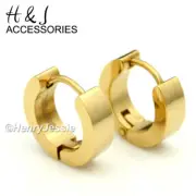 0.5"MEN Stainless Steel Gold Plated Plain Simple Huggie Cuff Earrings*ABE7