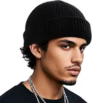 Himoswis Thin Short Fisherman Beanies for Men,Wool Watch Cap Trawler Beanie Hats for Men Women